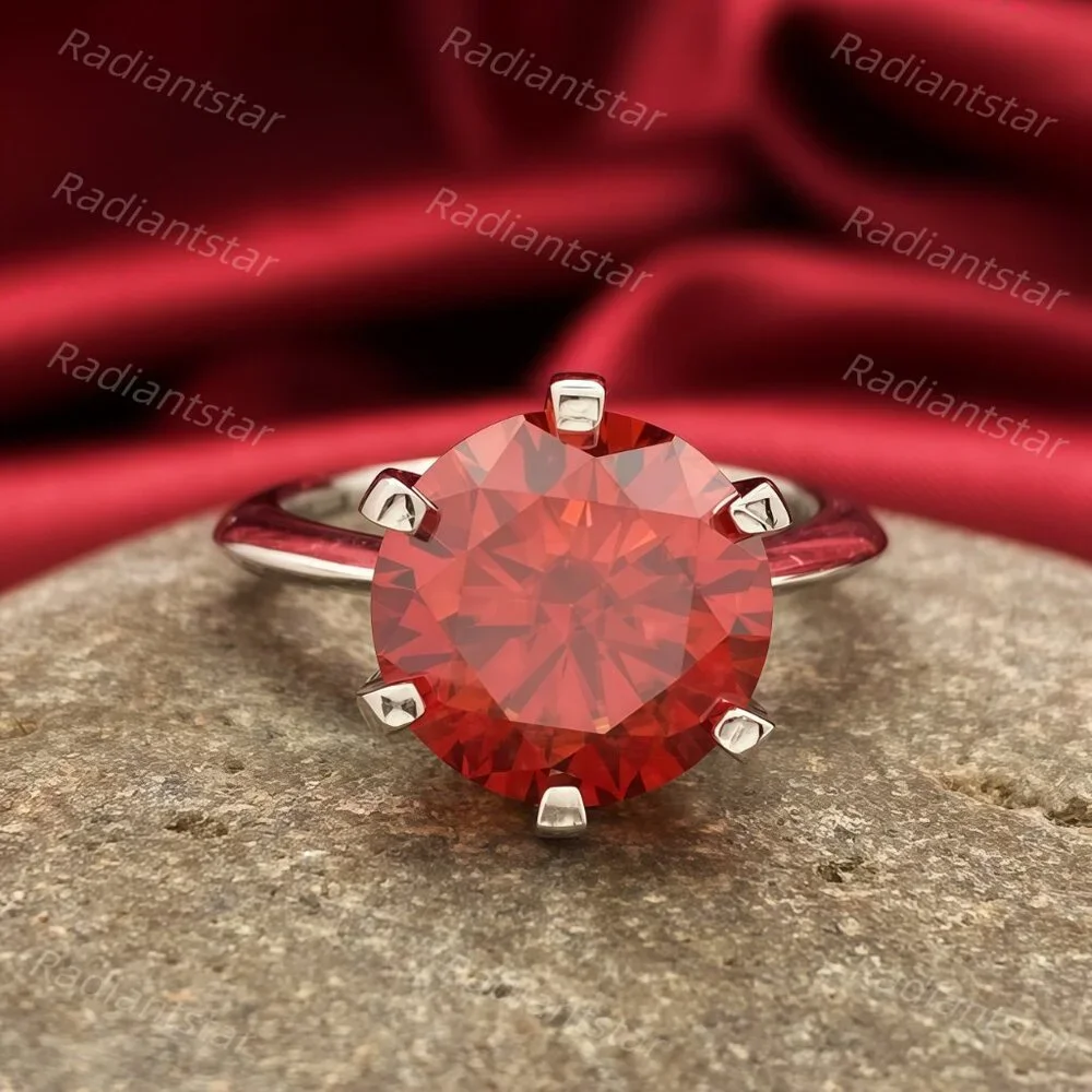 NEW Certified 5 ct. t.w. Garnet Red Moissanite Solitaire 6 Prong Ring